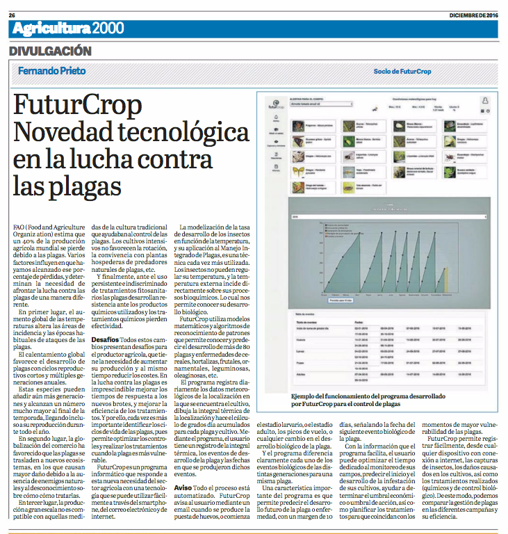 Reportaje sobre FuturCrop en Agricultura 2000